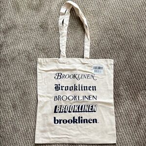 Brooklinen Beige and Navy Logo Tote